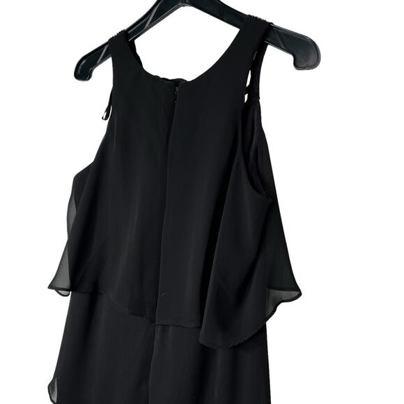 Black Sequin Beaded Yoke Tiered Sleeveless Dress Size 10 - Picture 7 of 11